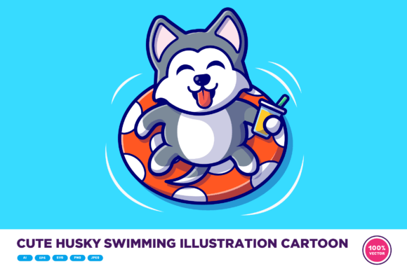 Cute Husky Swimming Illustration Cartoon: A Designer's Review